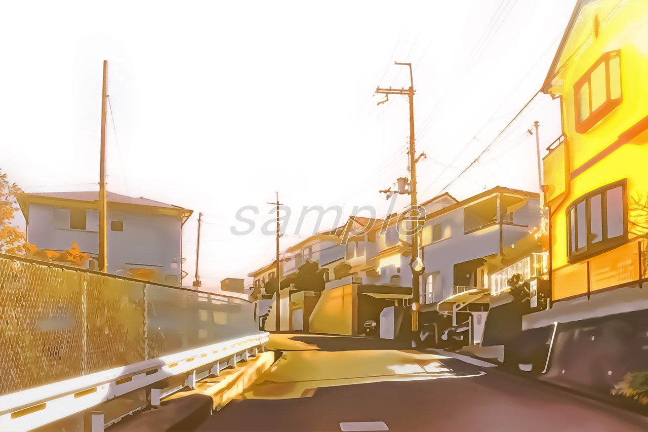 郊外の町【背景素材_夕方差分+空くり抜きセット】