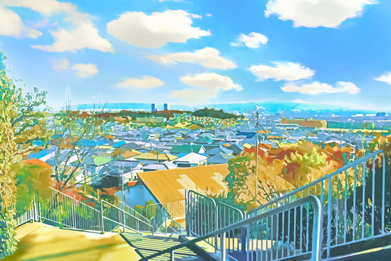 ニュータウンの景観【背景素材_夕方差分+空くり抜きセット】