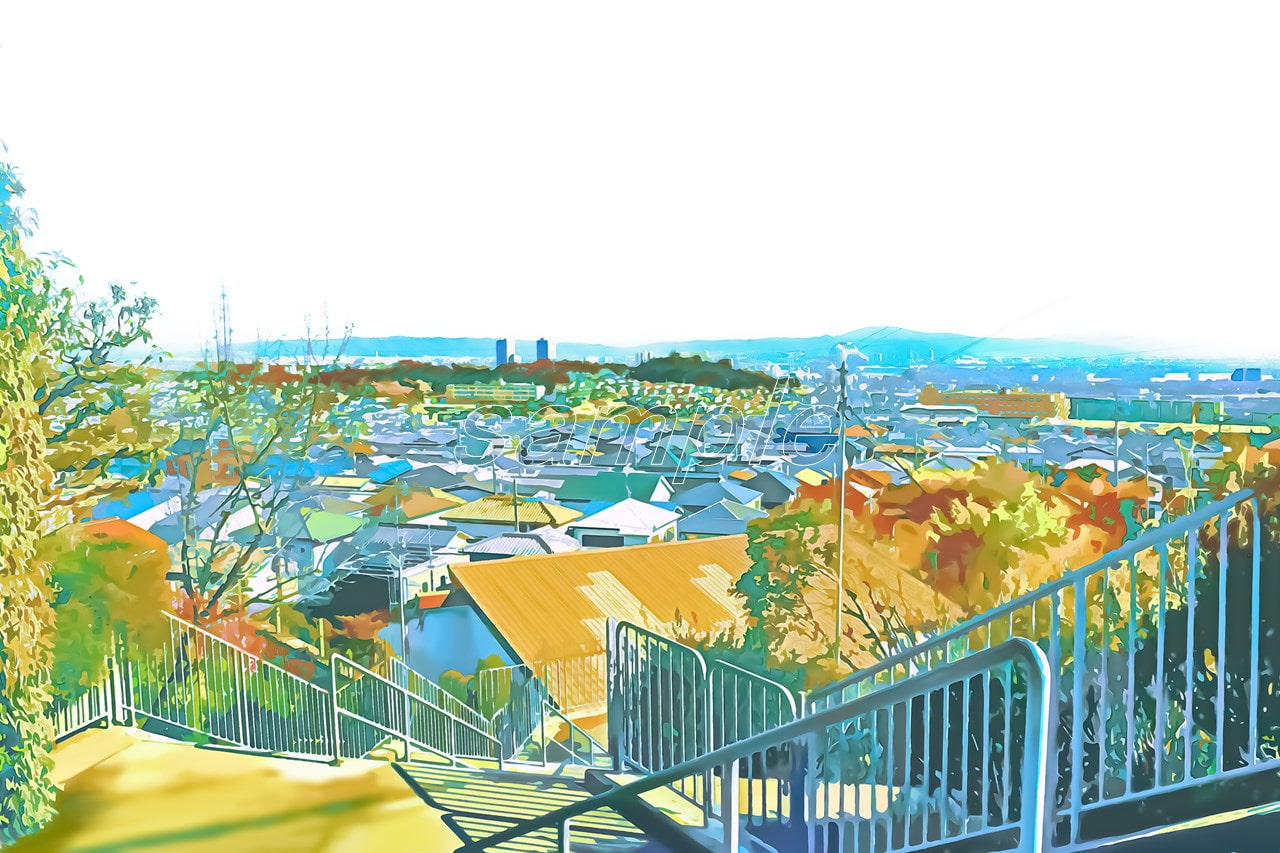 ニュータウンの景観【背景素材_夕方差分+空くり抜きセット】