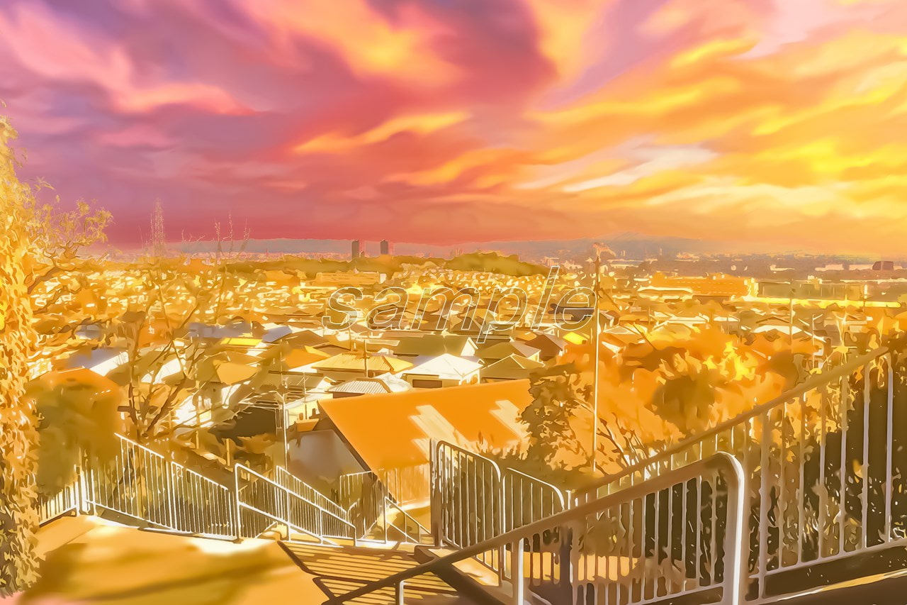 ニュータウンの景観【背景素材_夕方差分+空くり抜きセット】