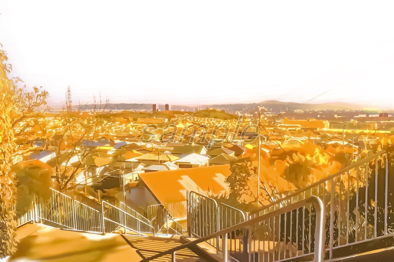 ニュータウンの景観【背景素材_夕方差分+空くり抜きセット】