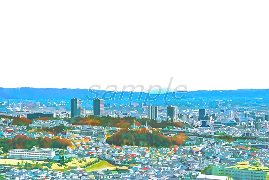 町の上空と展望【背景素材_夕方差分+空くり抜きセット】