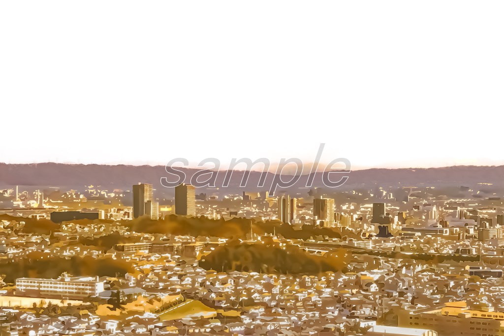 町の上空と展望【背景素材_夕方差分+空くり抜きセット】