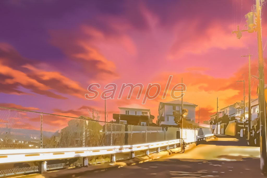 丘の上の町 【背景素材_夕方差分+空くり抜きセット】