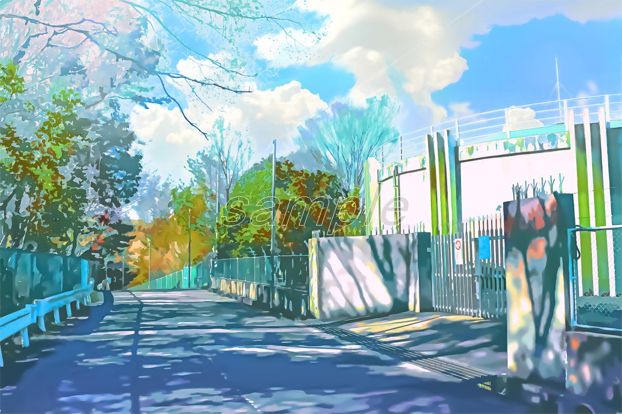 山の中の施設【背景素材_夕方差分+空くり抜きセット】