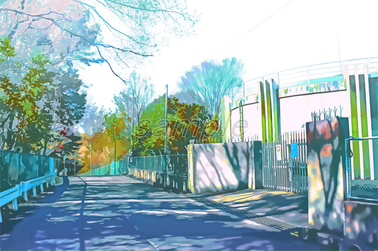 山の中の施設【背景素材_夕方差分+空くり抜きセット】