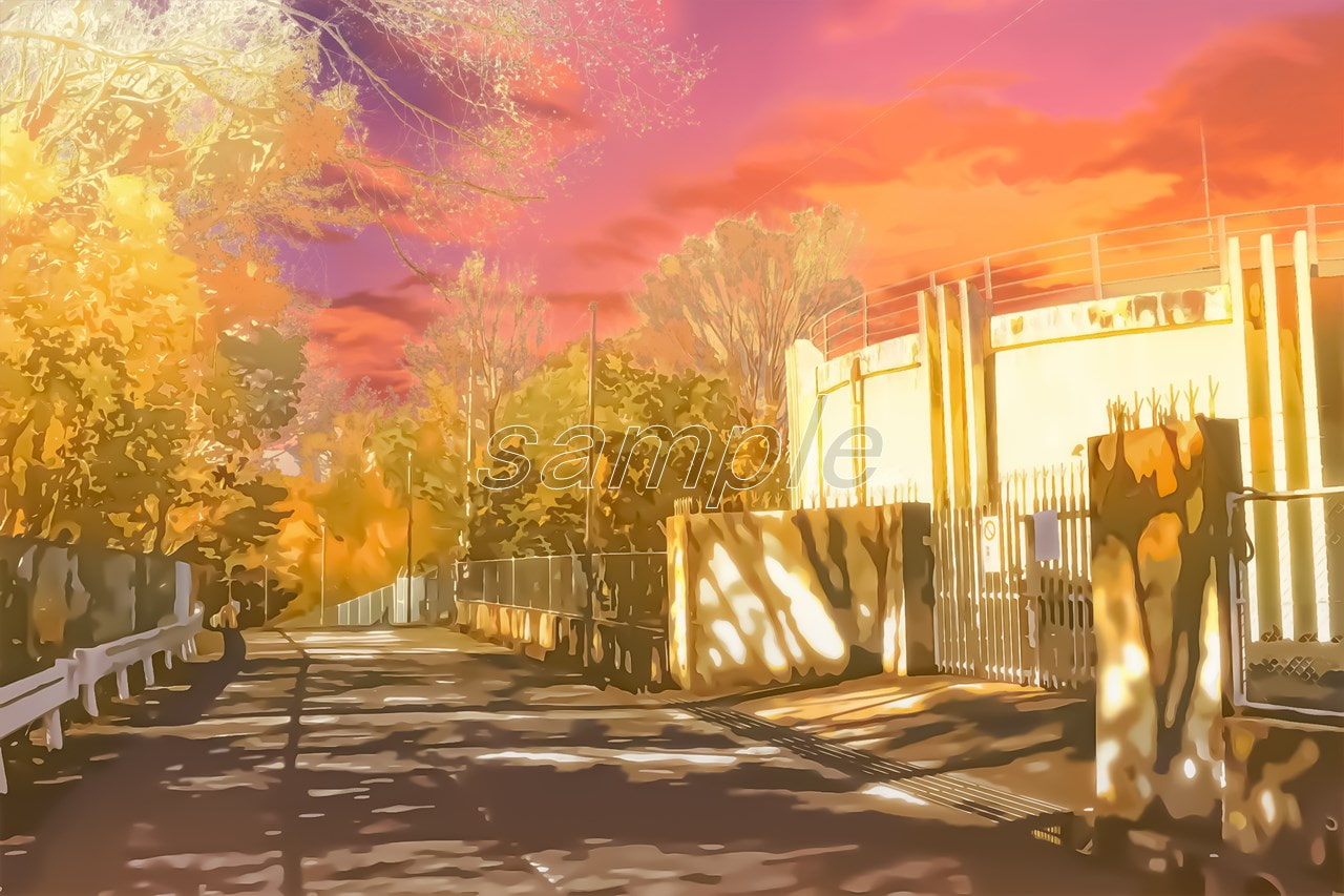 山の中の施設【背景素材_夕方差分+空くり抜きセット】