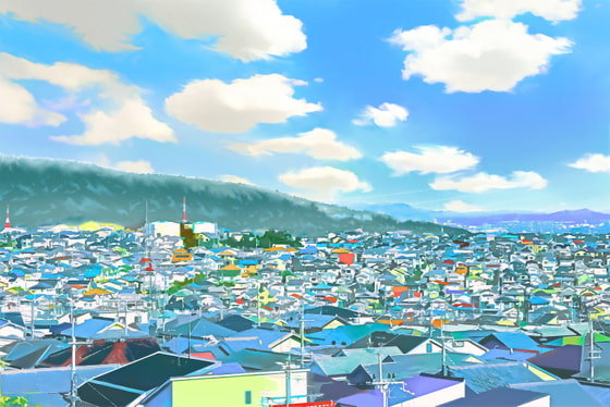 ベットタウンの展望【背景素材_夕方差分+空くり抜きセット】