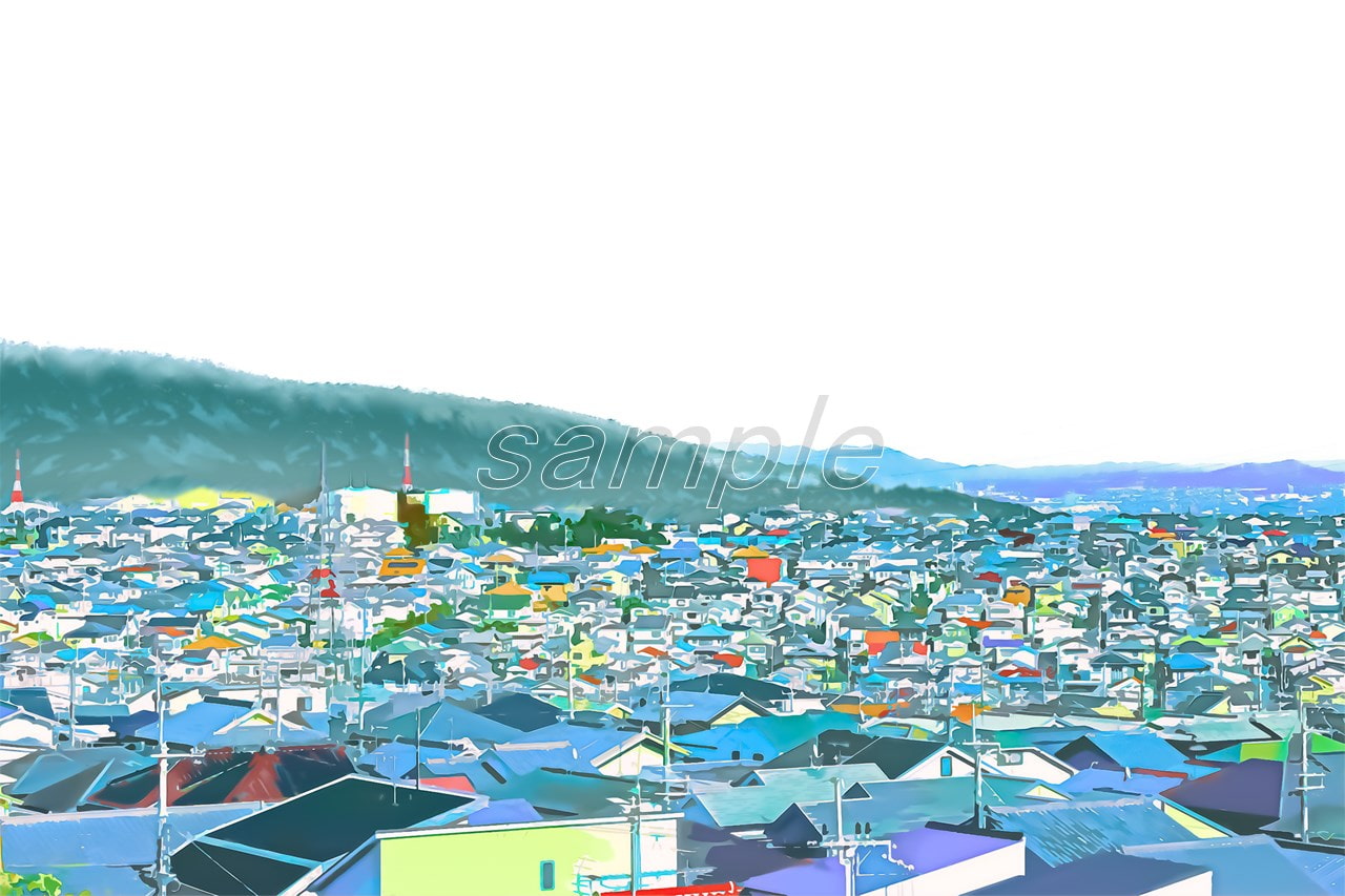 ベットタウンの展望【背景素材_夕方差分+空くり抜きセット】