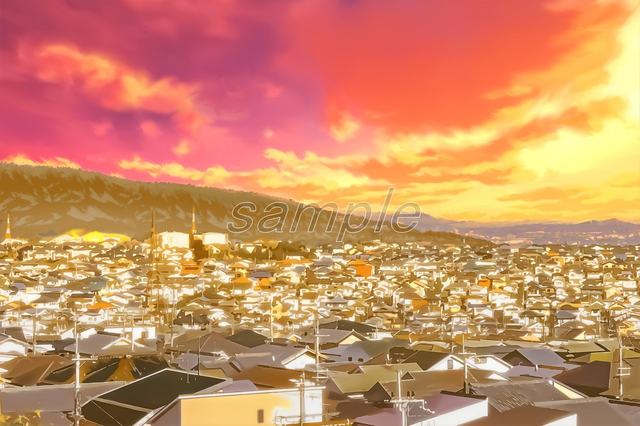 ベットタウンの展望【背景素材_夕方差分+空くり抜きセット】