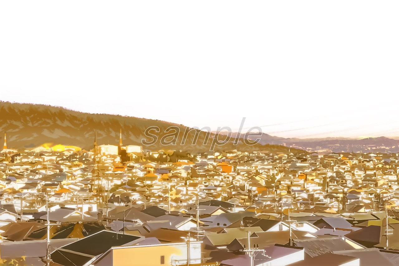 ベットタウンの展望【背景素材_夕方差分+空くり抜きセット】