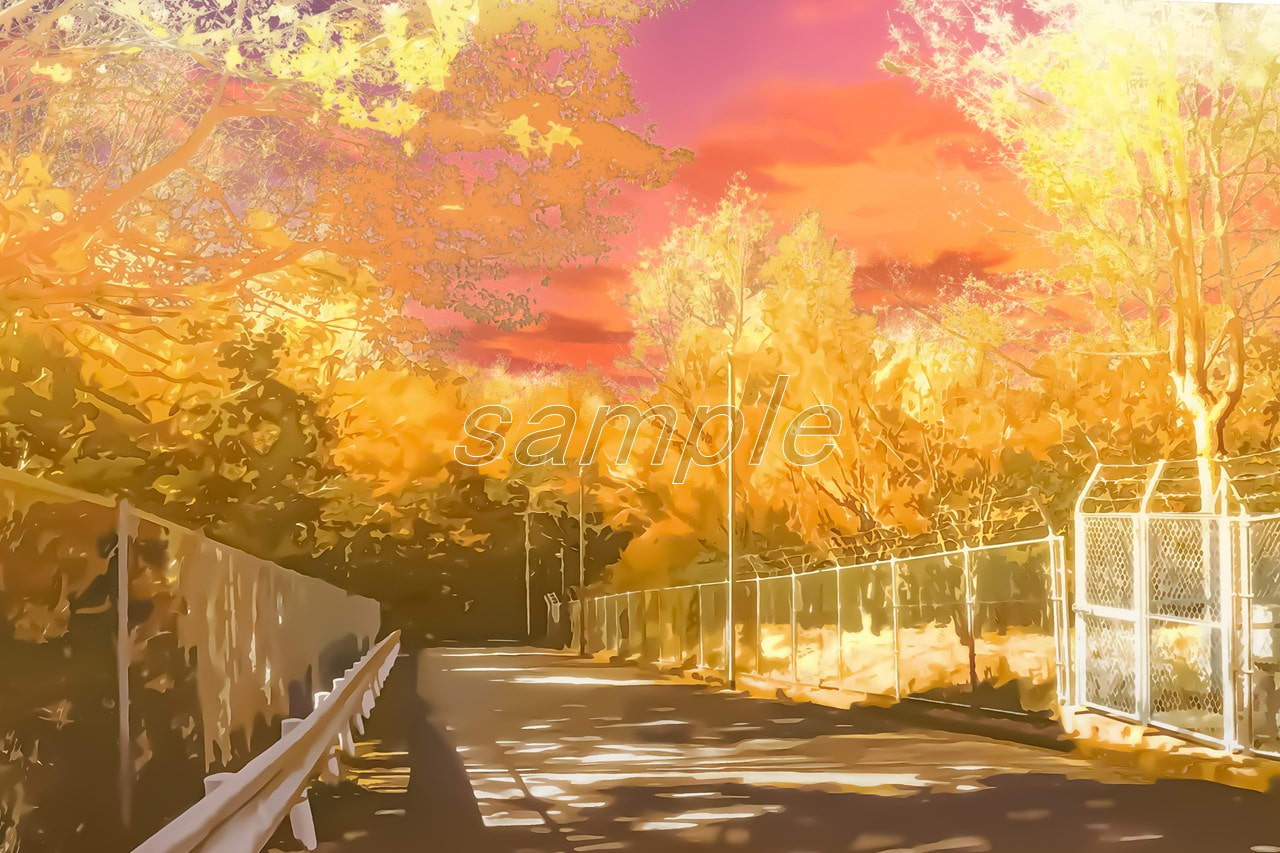 山の中の道路【背景素材_夕方差分+空くり抜きセット】