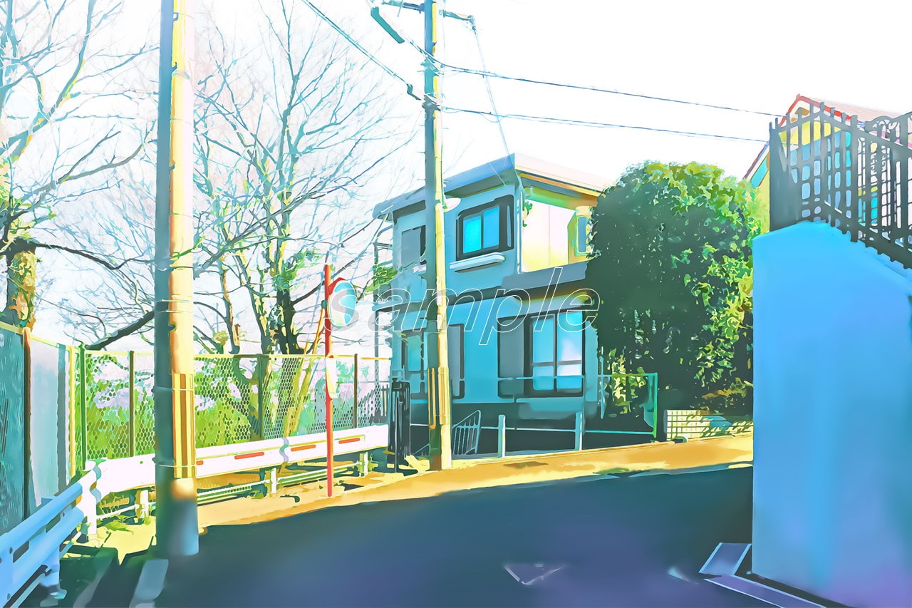 高台の住宅地1【背景素材_夕方差分+空くり抜きセット】