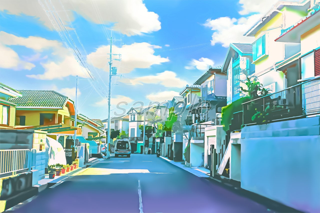 閑静な住宅街1【背景素材_夕方差分+空くり抜きセット】