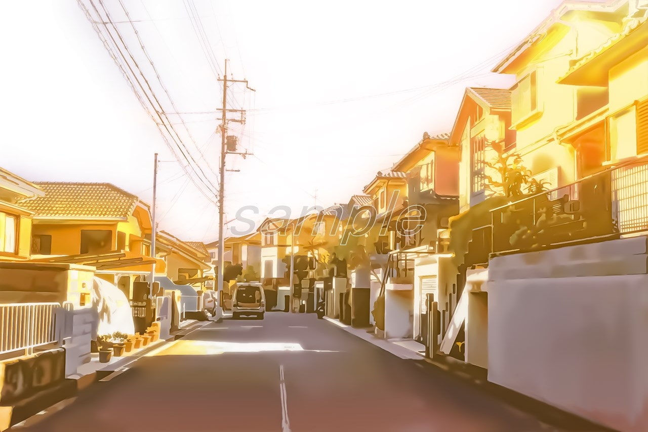 閑静な住宅街1【背景素材_夕方差分+空くり抜きセット】