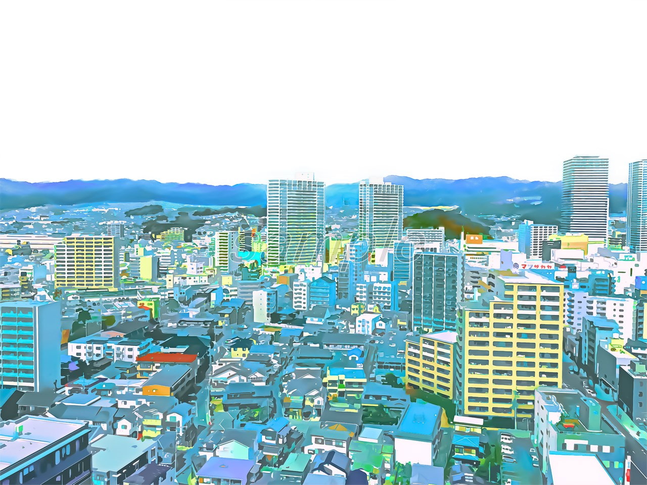 都会のビル群【背景素材_夕方差分+空くり抜きセット】