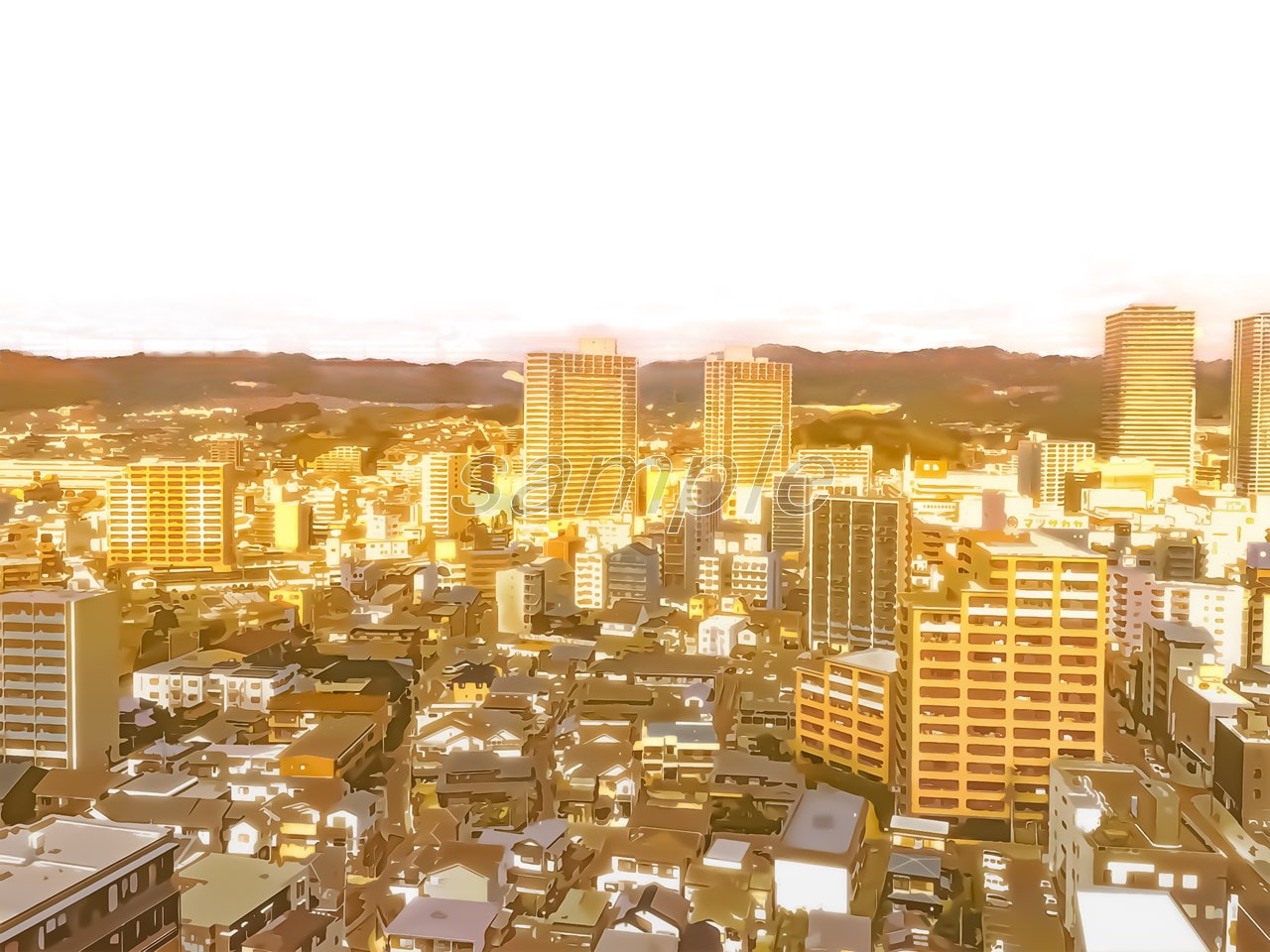 都会のビル群【背景素材_夕方差分+空くり抜きセット】