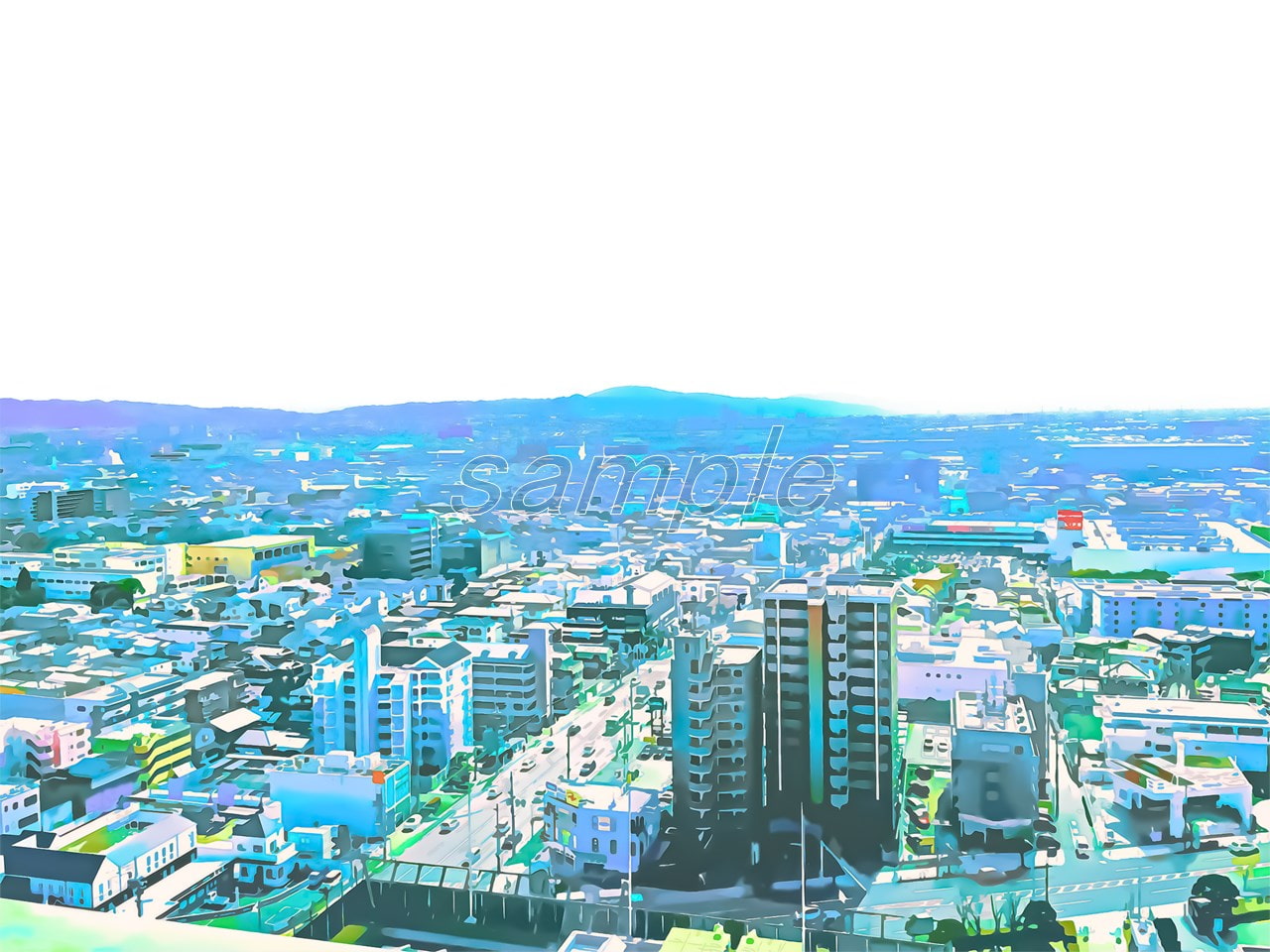 都会の景観【背景素材_夕方差分+空くり抜きセット】