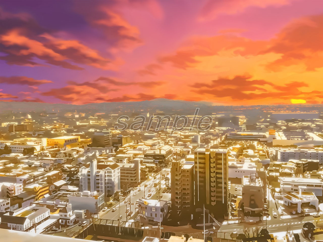 都会の景観【背景素材_夕方差分+空くり抜きセット】