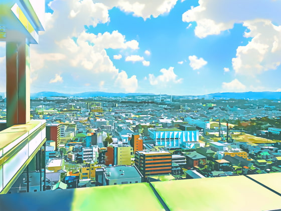 タワマンからの眺め 【背景素材_夕方差分+空くり抜きセット】