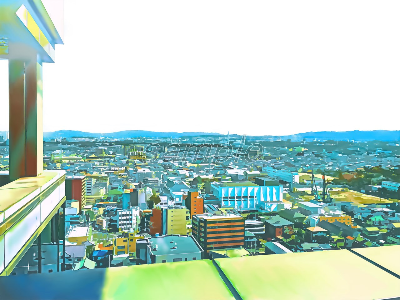 タワマンからの眺め 【背景素材_夕方差分+空くり抜きセット】