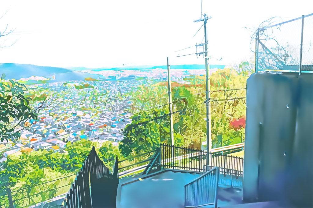 町を見渡せる階段の上【背景素材_夕方差分+空くり抜きセット】