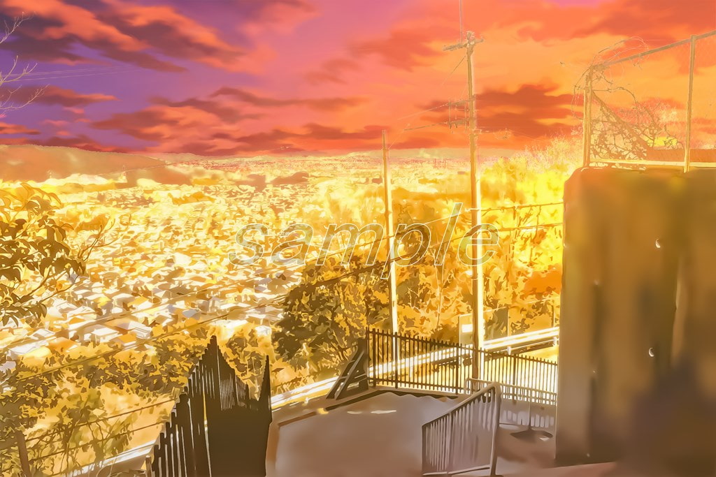 町を見渡せる階段の上【背景素材_夕方差分+空くり抜きセット】