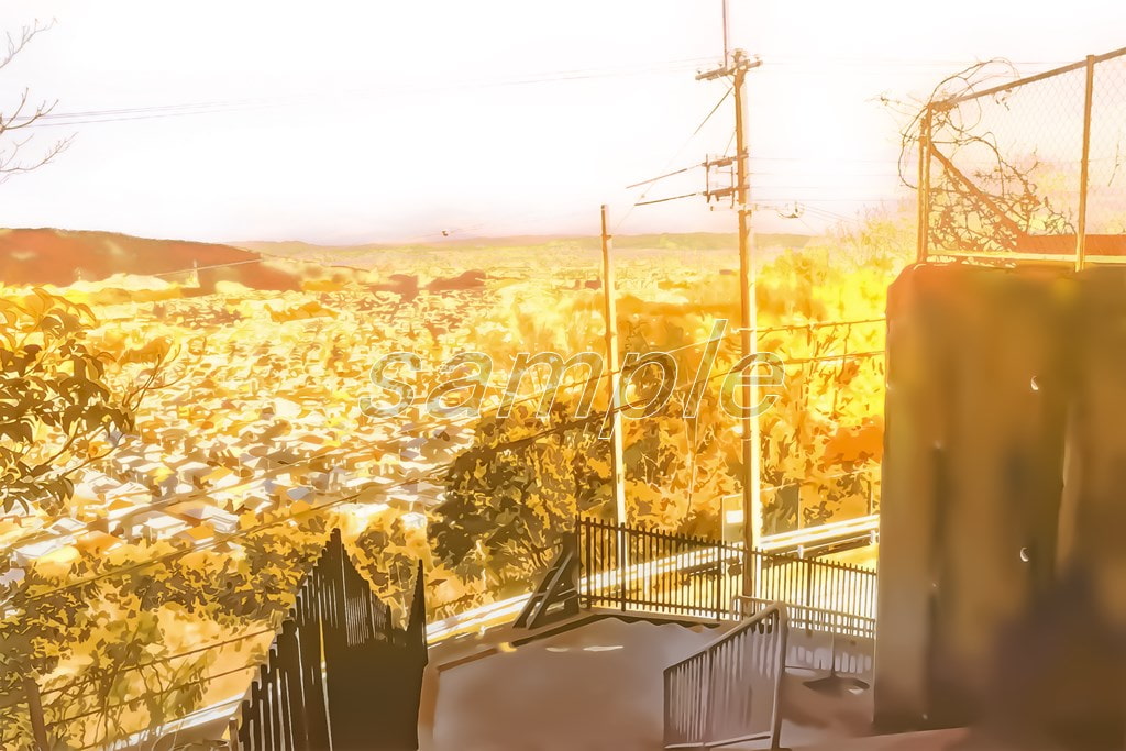 町を見渡せる階段の上【背景素材_夕方差分+空くり抜きセット】