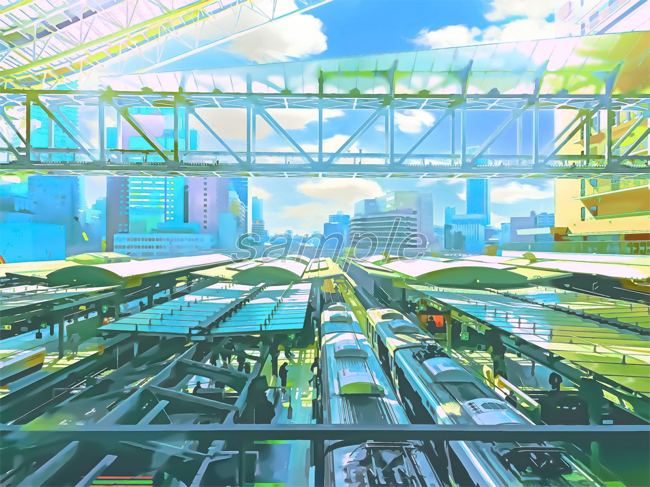 駅のターミナル【背景素材_夕方差分+空くり抜きセット】