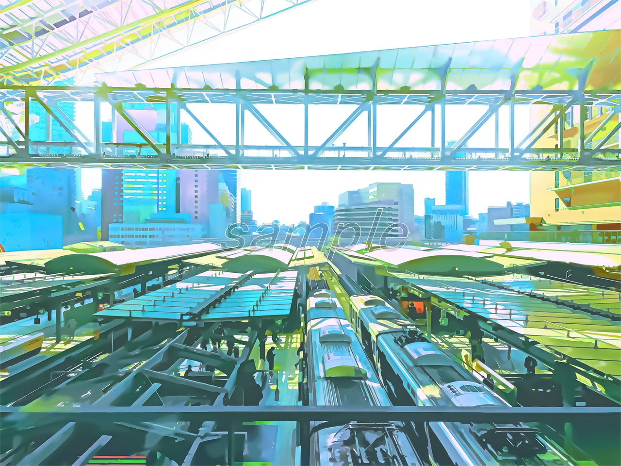 駅のターミナル【背景素材_夕方差分+空くり抜きセット】