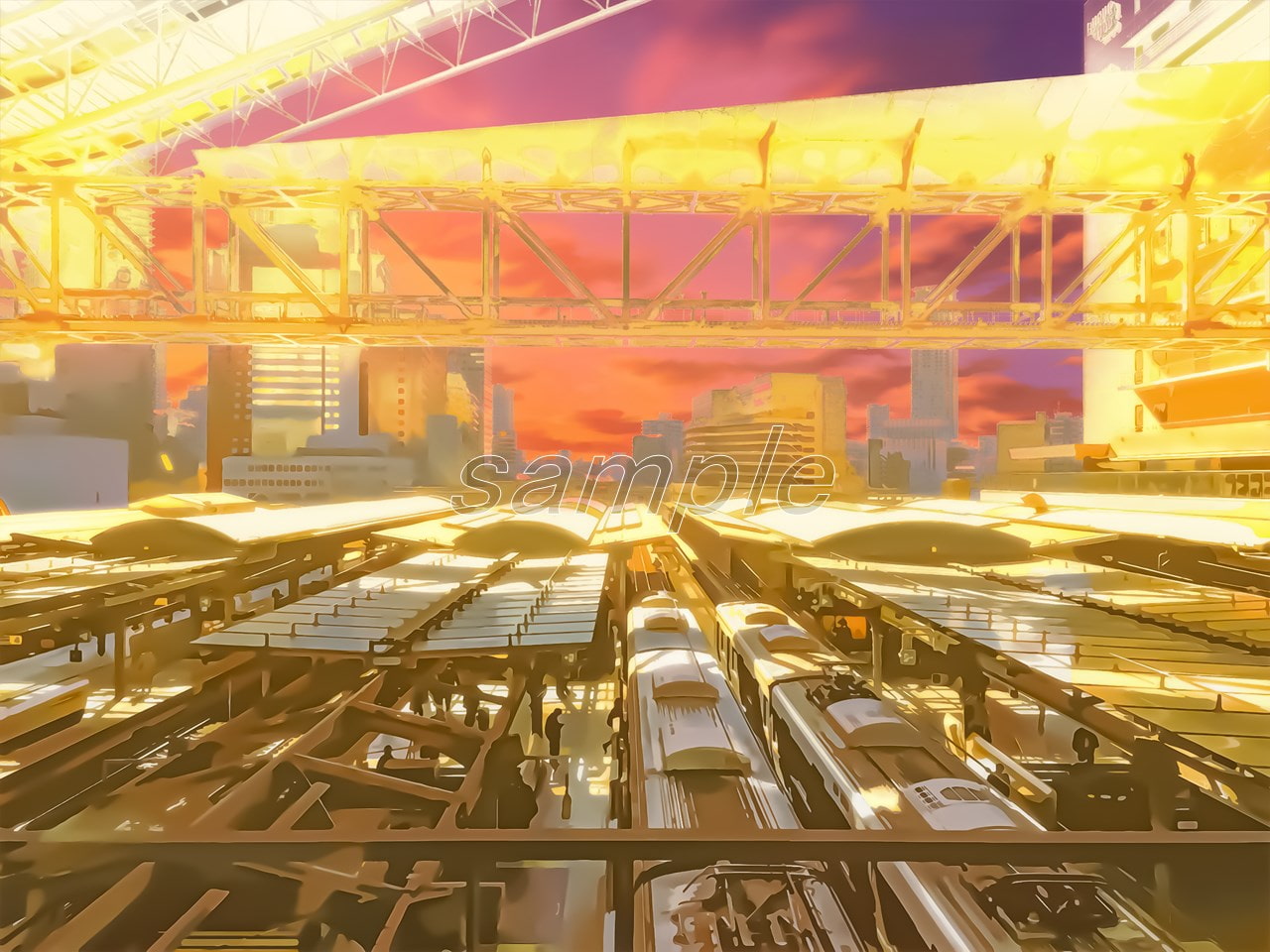 駅のターミナル【背景素材_夕方差分+空くり抜きセット】