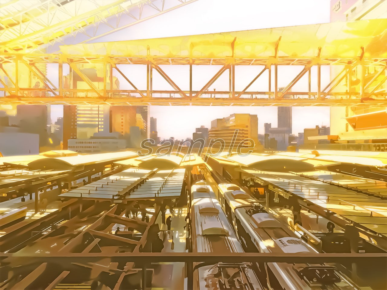 駅のターミナル【背景素材_夕方差分+空くり抜きセット】