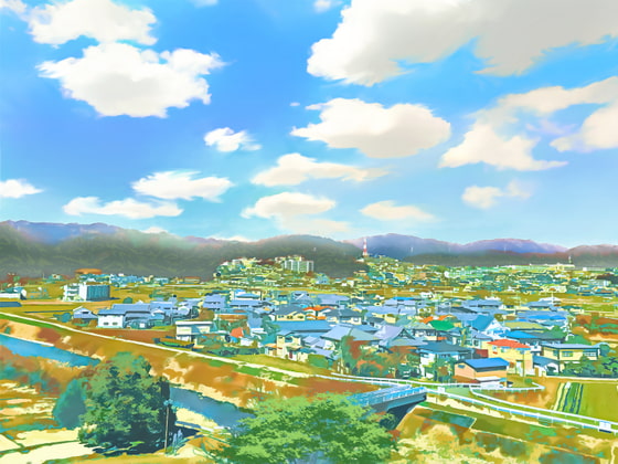 田舎町の展望【背景素材_夕方差分+空くり抜きセット】