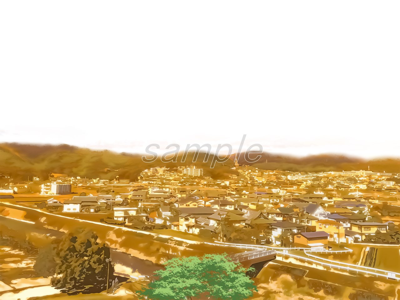 田舎町の展望【背景素材_夕方差分+空くり抜きセット】