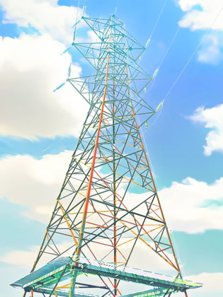 鉄塔【背景素材_夕方差分+空くり抜きセット】