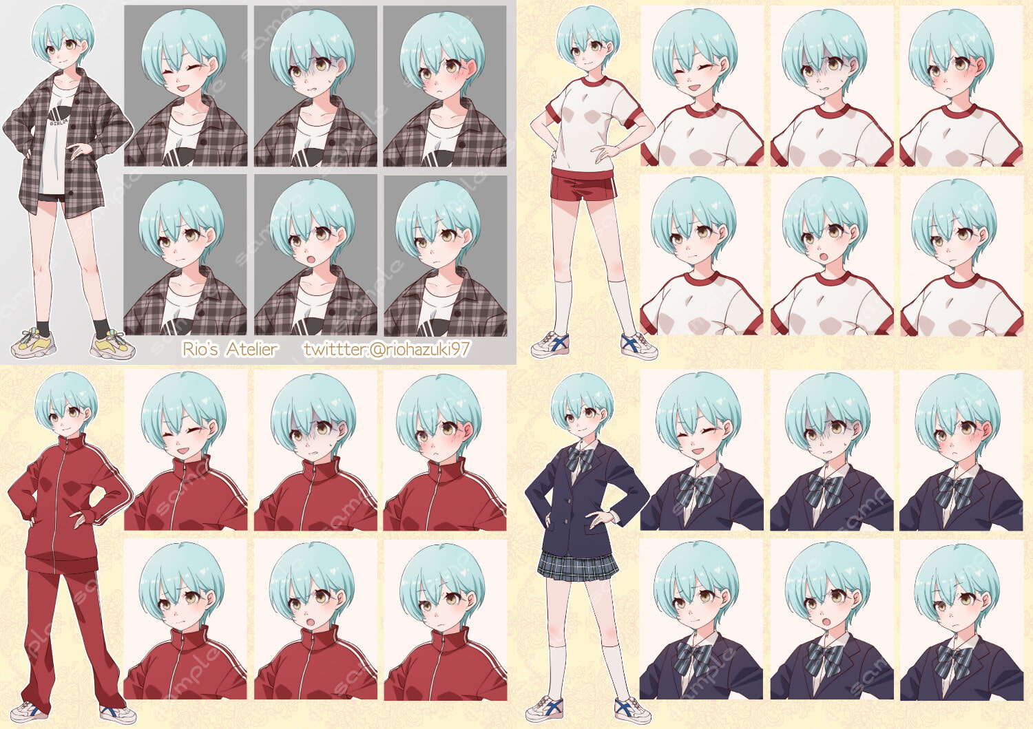 立ち絵素材_女子学生3体セット(服装差分多め)