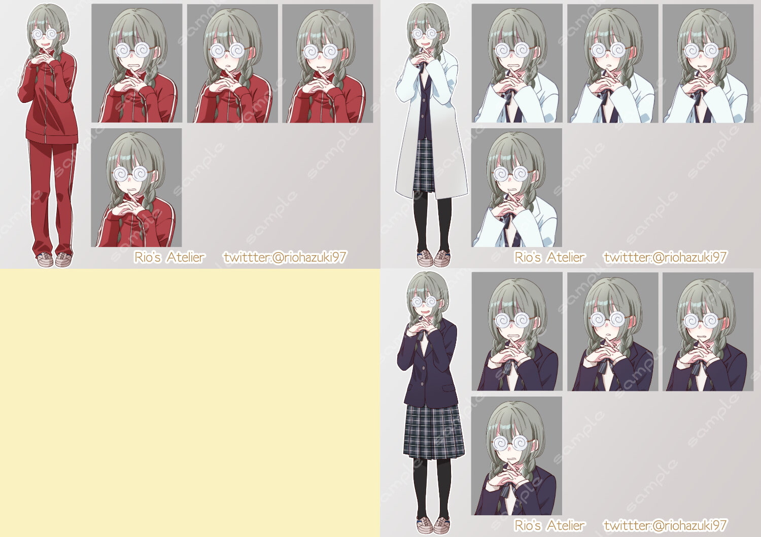 立ち絵素材_女子学生3体セット(服装差分多め)