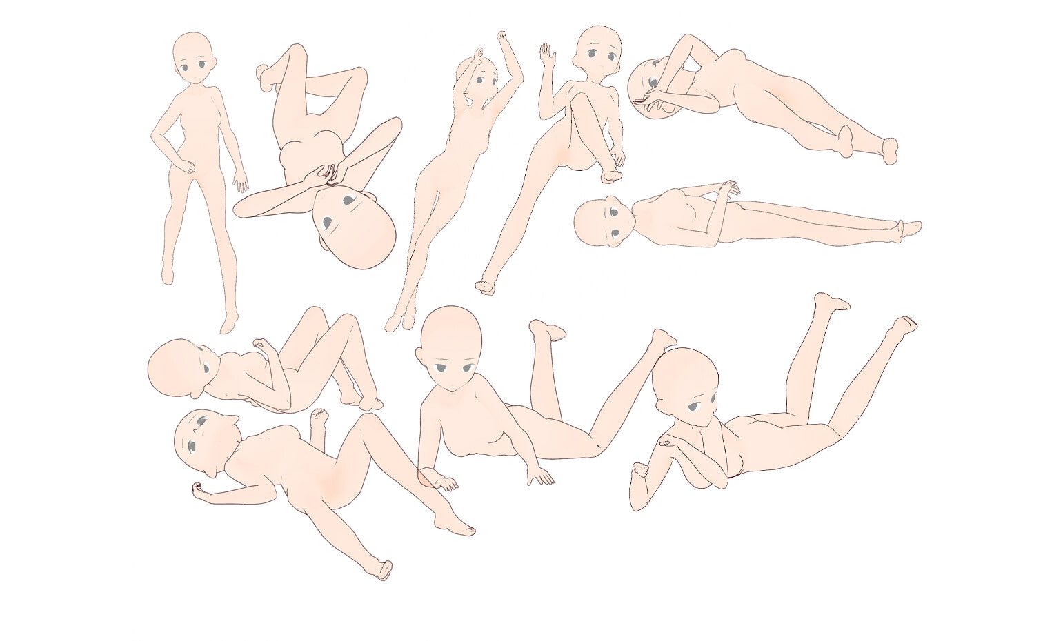 【トレスフリー】寝転ぶ女の子のポーズ集30【商用利用可能】