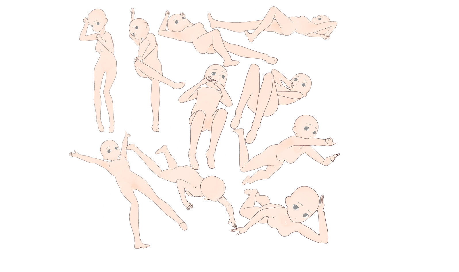 【トレスフリー】寝転ぶ女の子のポーズ集30【商用利用可能】