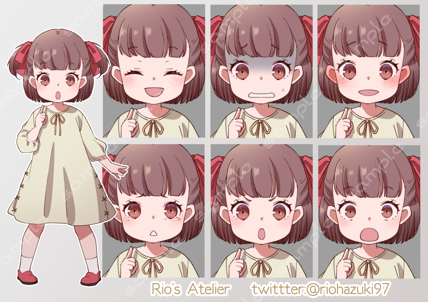 立ち絵素材_52(ハーフツイン幼女全身、表情7種)