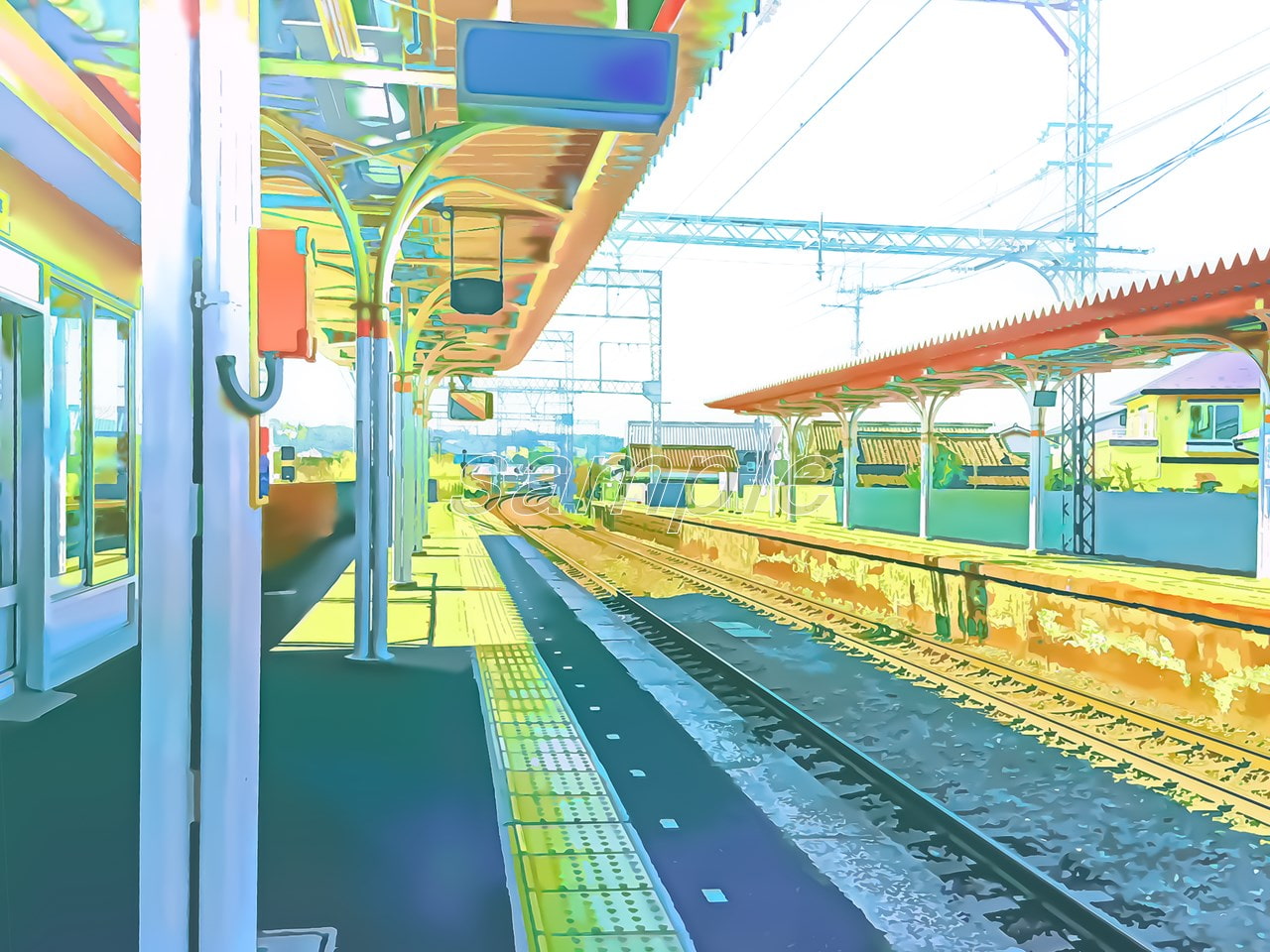 駅のホーム待合室前【背景素材_夕方差分+空くり抜きセット】