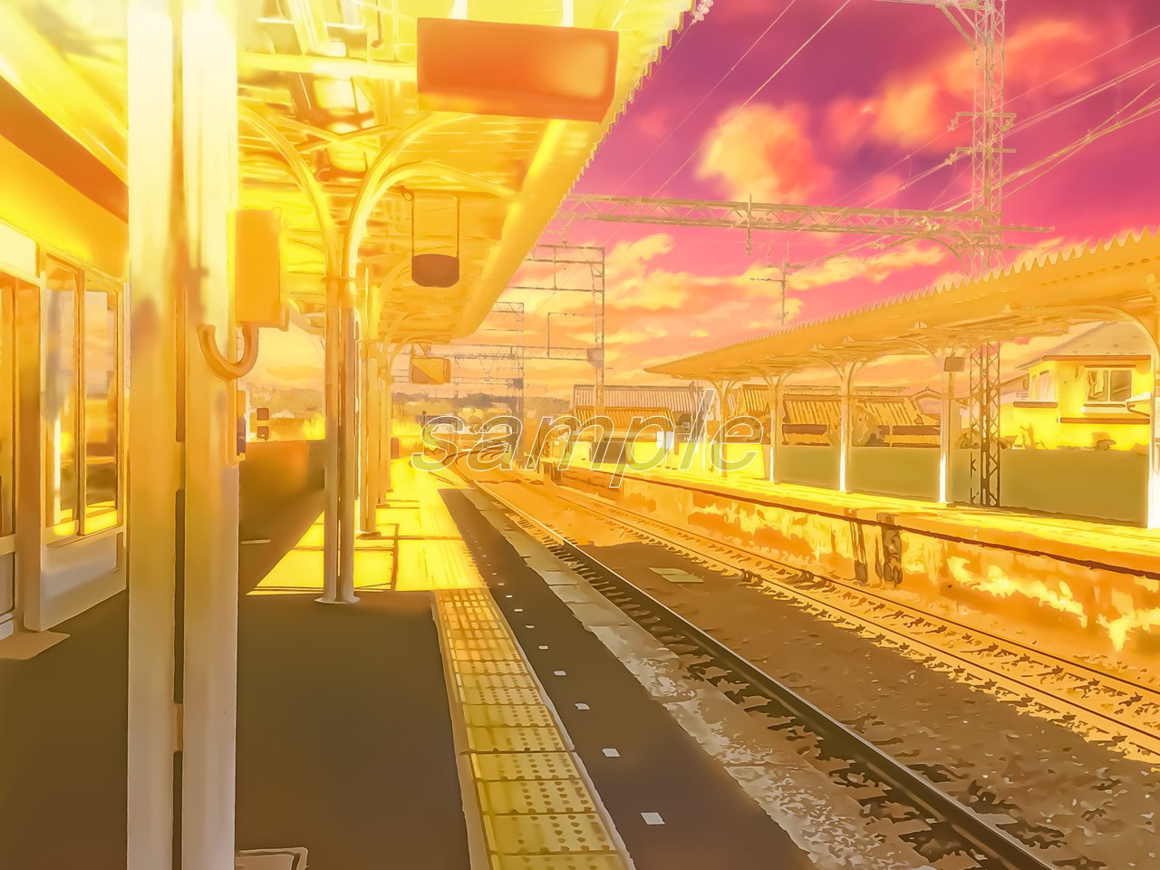 駅のホーム待合室前【背景素材_夕方差分+空くり抜きセット】