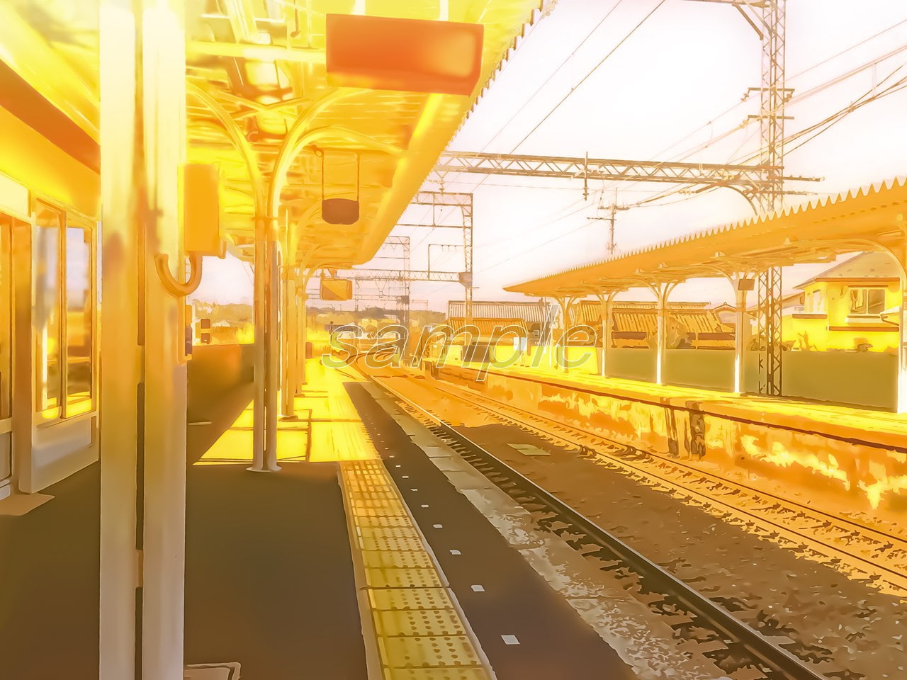 駅のホーム待合室前【背景素材_夕方差分+空くり抜きセット】