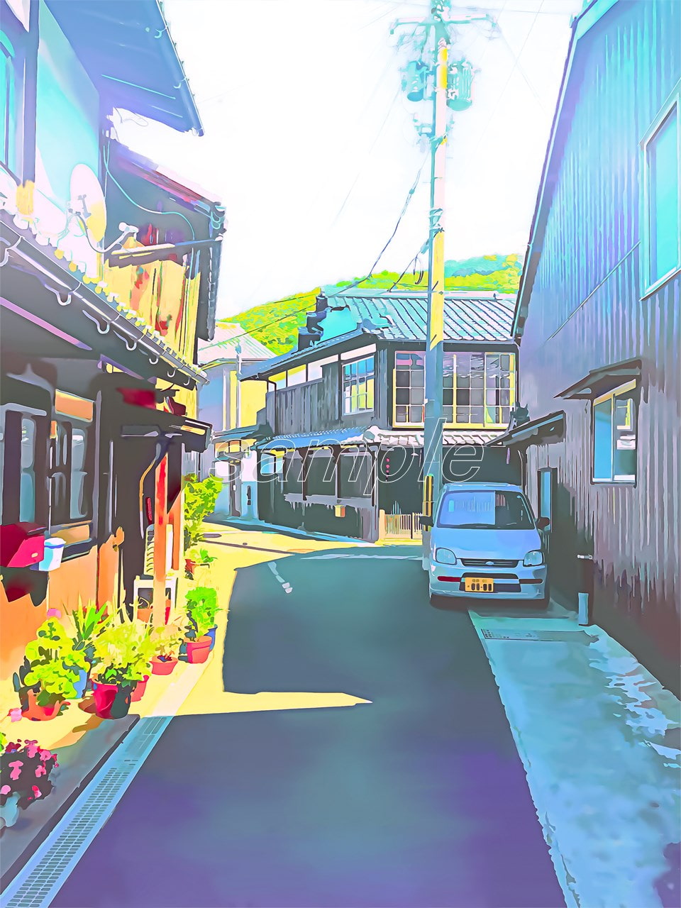 日本家屋と路地裏【背景素材_夕方差分+空くり抜きセット】