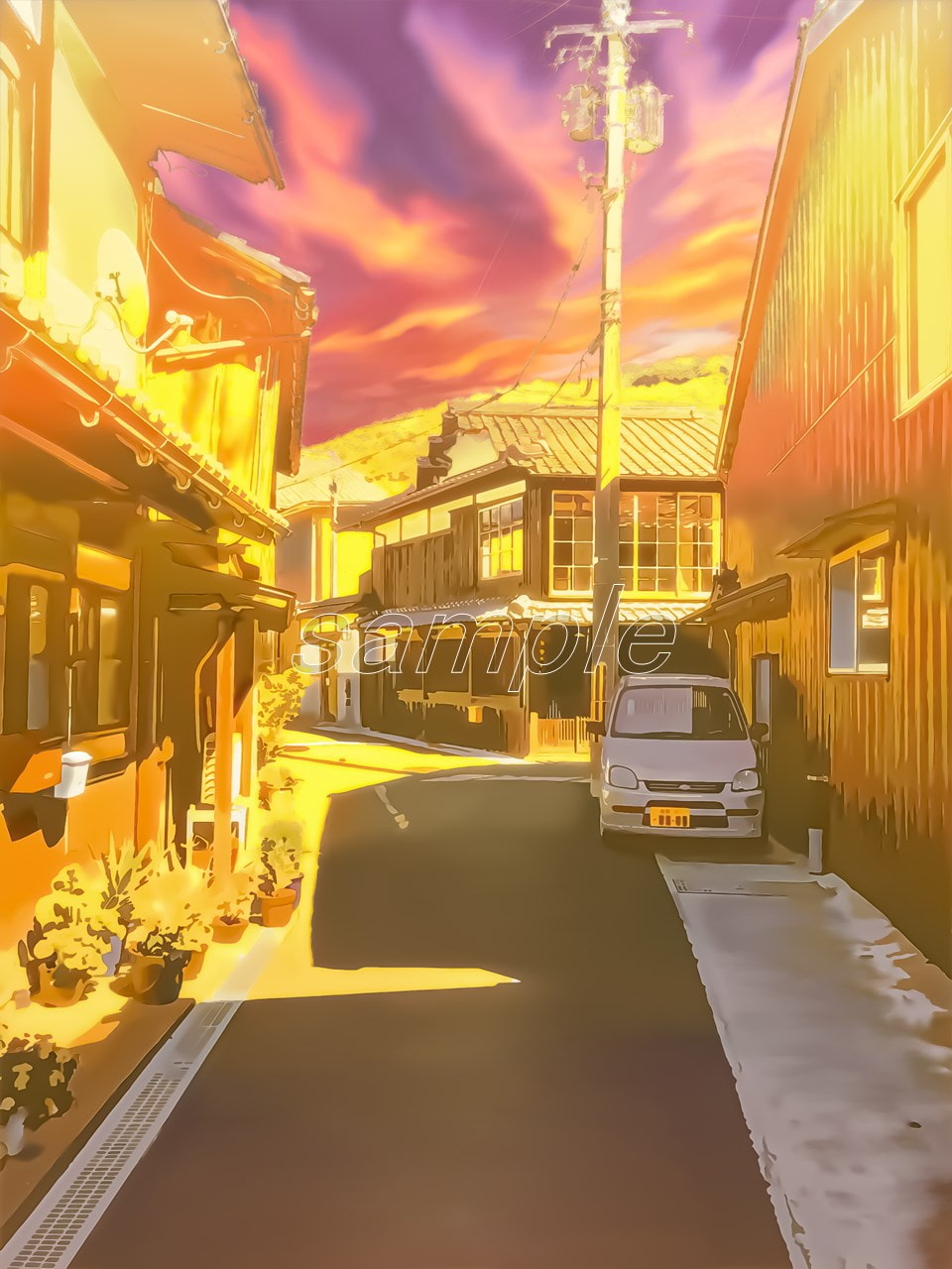 日本家屋と路地裏【背景素材_夕方差分+空くり抜きセット】