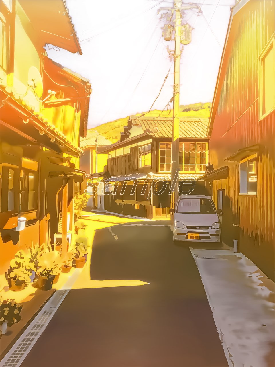 日本家屋と路地裏【背景素材_夕方差分+空くり抜きセット】