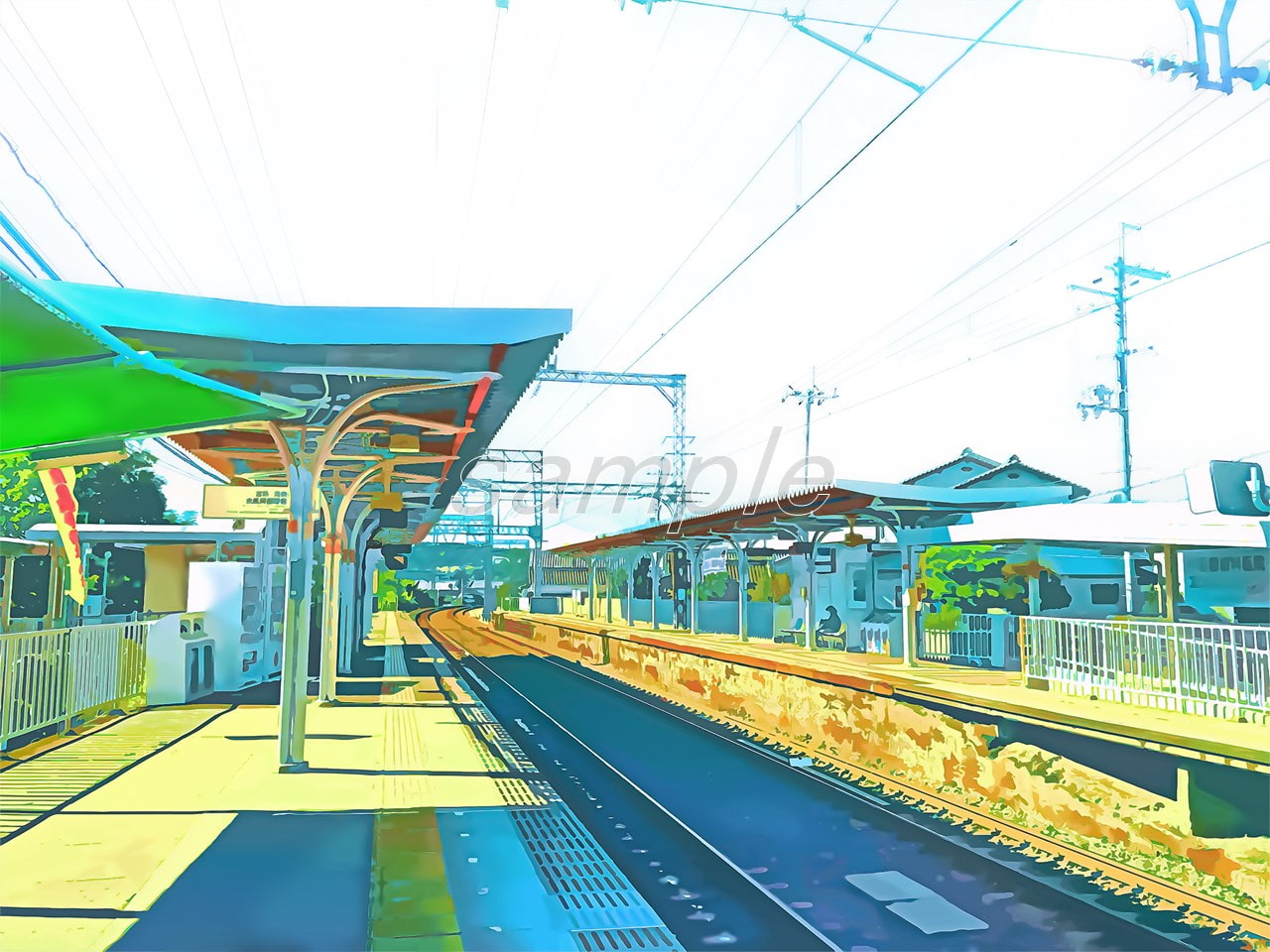 郊外の駅【背景素材_夕方差分+空くり抜きセット】