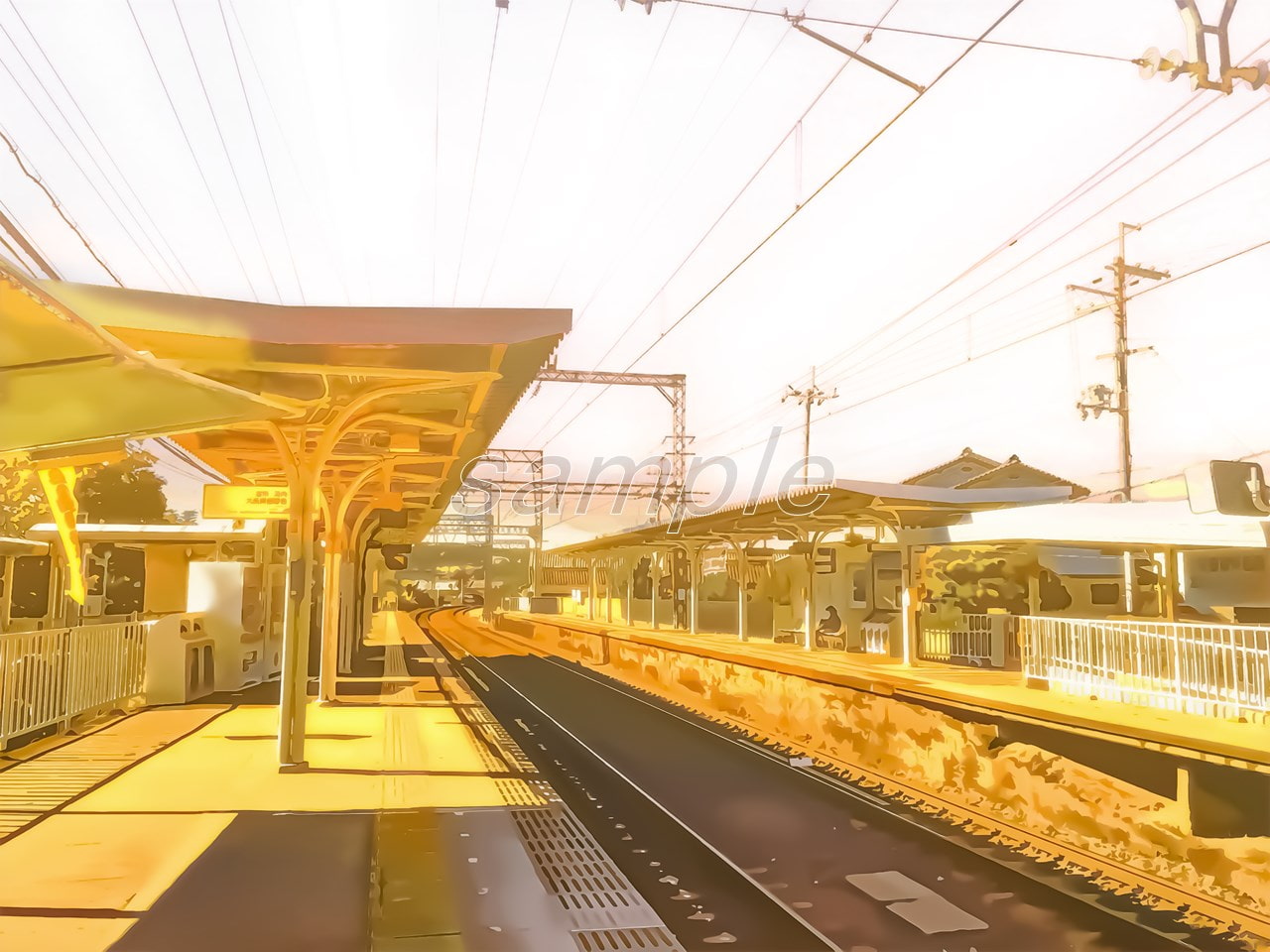 郊外の駅【背景素材_夕方差分+空くり抜きセット】