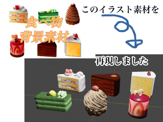 【3D素材】食べ物3D素材-カフェでケーキセット-【自作イラスト素材再現】