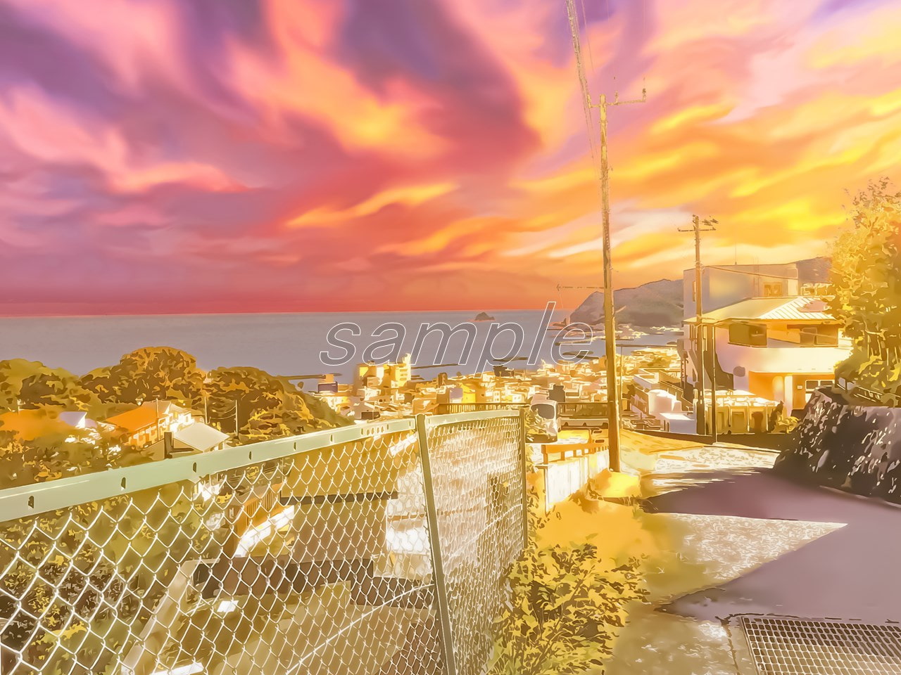 港町へ続く道【背景素材_夕方差分+空くり抜きセット】